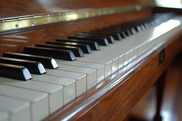 Close Up of Piano With Wooden Case