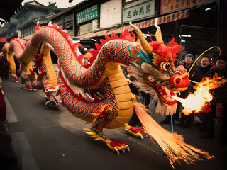Festejos en china, dragón en la calle