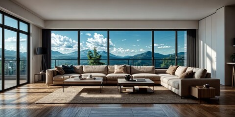 modern living room interior design with sofa and window