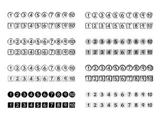シンプルなモノトーンの丸数字・四角数字セット