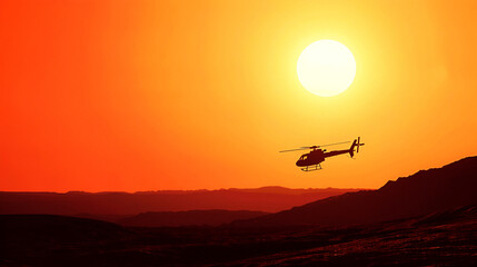 Fototapeta na wymiar Helicopter on Martian surface at sunset, copy space
