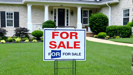 Sale sign at the house yard, AI generated