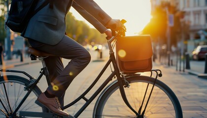 Bike to work, businessman cycling to work.