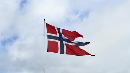 Beautiful Norwegian flag moving in the wind