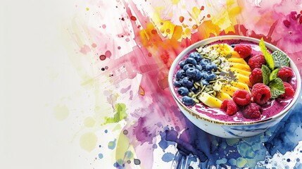 Trendy smoothie bowls with vivid fruits, a dietary art piece. Ideal for nutrition-focused imagery.