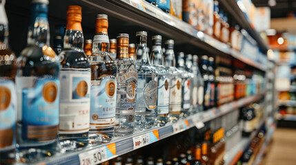 Bottles of hard alcohol, supermarket isle