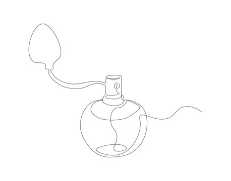 recommend clip art: Continuous line drawing of perfume bottle. One line of perfume spray. Fragrance concept continuous line art. Editable outline.