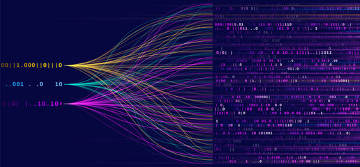 Neural Network Artificial Intelligence Business Analytics. Big Data. Technology Data Science Machine Learning Concept. Querying Analyzing Visualizing Complex Information Chart. Vector Illustration.