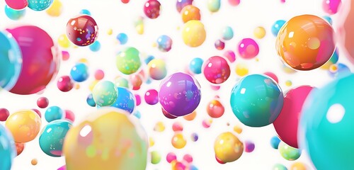 Colorful background with many colorful spheres and balls flying in the air