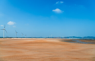 Pingtan seaside scenery and wind turbines