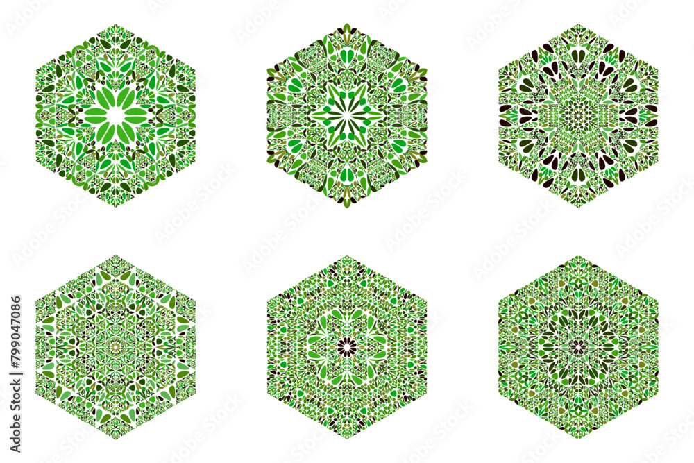 Poster ornate isolated flower ornament hexagon shape set - geometrical vector design element on background