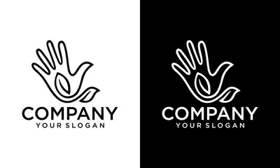Creative abstract vector logo design with hand and leaves. symbol for cosmetics, beauty products badge on feminine style. suitable for floral and botanical business