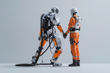 Two Robots Standing Together Side by Side