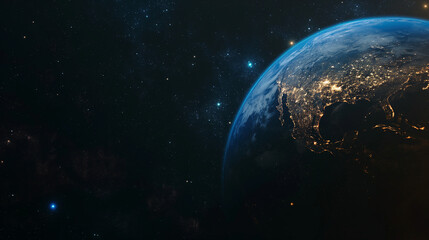 Fototapeta na wymiar Nightly planet earth in dark outer space