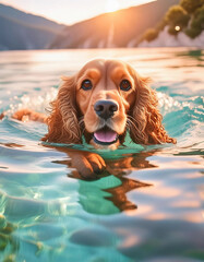 a swimming dog