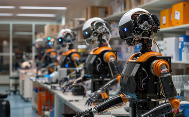 Fototapeta premium Group of Robots Standing Next to Each Other