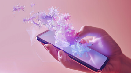 Digital Communication Concept with Glowing Particles from Smartphone