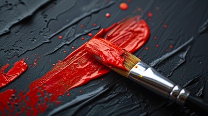 Striking red paintbrush stroke on a textured black background symbolizing bold artistry