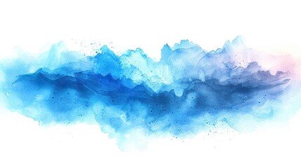 Blue watercolor mountain abstract painting.