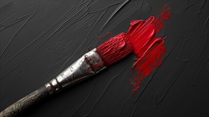 Striking red paintbrush stroke on a textured black background symbolizing bold artistry