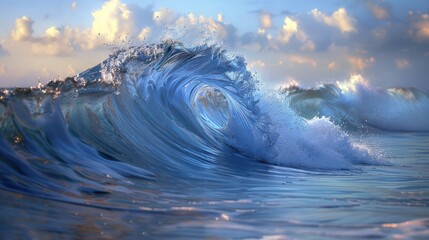 Massive Blue Wave Surging in the Middle of the Ocean