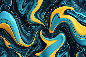Abstract blue, yellow, and black background with swirling and wavy lines for creative design projects