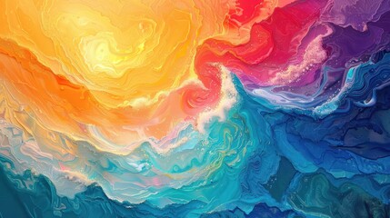 Vibrant Abstract Painting With Blue, Orange, and Yellow Colors