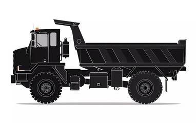 Dump truck silhouette with side view, on isolated white background. vector illustration. 