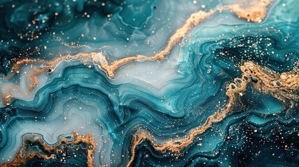 Teal and gold fluid art painting.