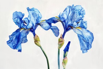 Iris Flower Botanical Illustration, Blue Spring Flowers Realistic Painting, Iris Drawing Imitation