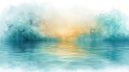 Tranquil teal watercolor background with a smooth water surface and a bright yellow center.