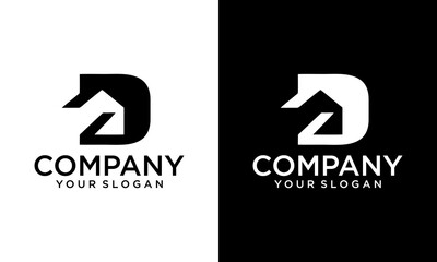 Creative Letter Initial D with Home House in Minimal Modern Style for Real Estate Development Developer Realty Realtor Property Properties Mortgage Construction Management Agent Logo Design Template
