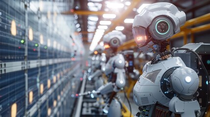Obraz premium Robot Standing in Front of Shelves