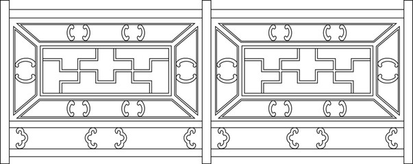 Detailed vector sketch illustration of an old vintage classic traditional ethnic fence railing 