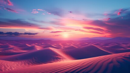 Exploring an abstract desert at sunset, with sand dunes and fading light , high resolution