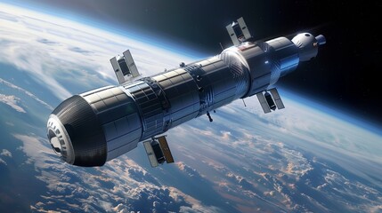 Space Station Orbiting Earth. 3D Scene.