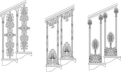 Detailed vector sketch illustration of old classic vintage ethnic stair handrail