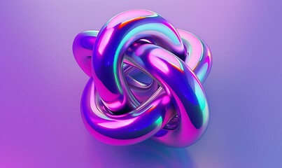  an intricate knot made from intertwined rings in metallic rainbow colors on a purple background