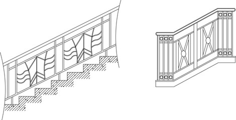 Detailed vector sketch illustration of vintage classic old stair handrail