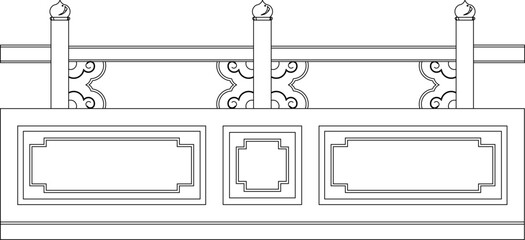 Detailed vector sketch illustration of vintage classic traditional ethnic fence railing