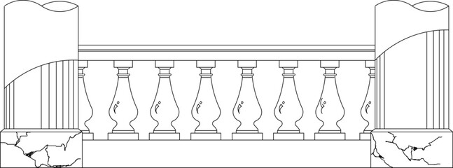 Detailed vector sketch of old vintage classic fence railing illustration - obrazy, fototapety, plakaty