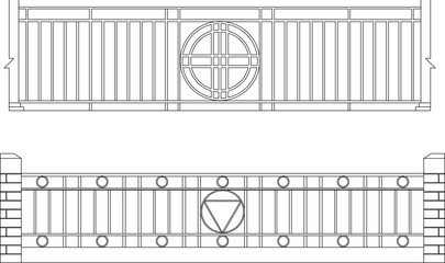 Detailed vector sketch of old vintage classic fence railing illustration