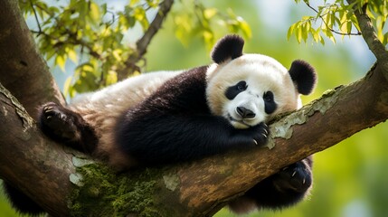 Fototapeta premium A giant panda in the zoo of Beijing, China. The pandas are native to Asia and Europe.