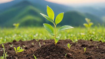 A sapling growing in the middle of the forest