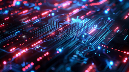 Obraz premium A computer chip with red and blue lights