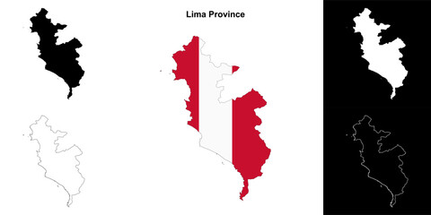 Lima Province region outline map set