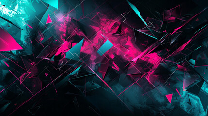 Fototapeta na wymiar Vibrant bursts of neon pink and electric blue collide with geometric shapes in shades of midnight black, creating a bold and dynamic abstract expression.