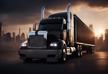 black classic truck smoke semi background illustration dark city d heavy sunset light drive industrial industry three-dimensional american