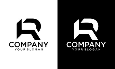 Creative HR H R Letter Logo Design with white and black background