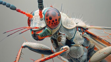 Capture precision macroscopic drawing of intricate insect anatomy , photographic style